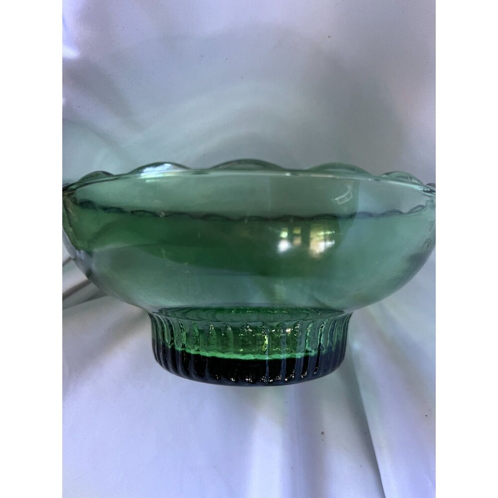 Vintage EO Brody Co Green Scalloped Edge Glass Pedestal Bowl, ~7" x 3"